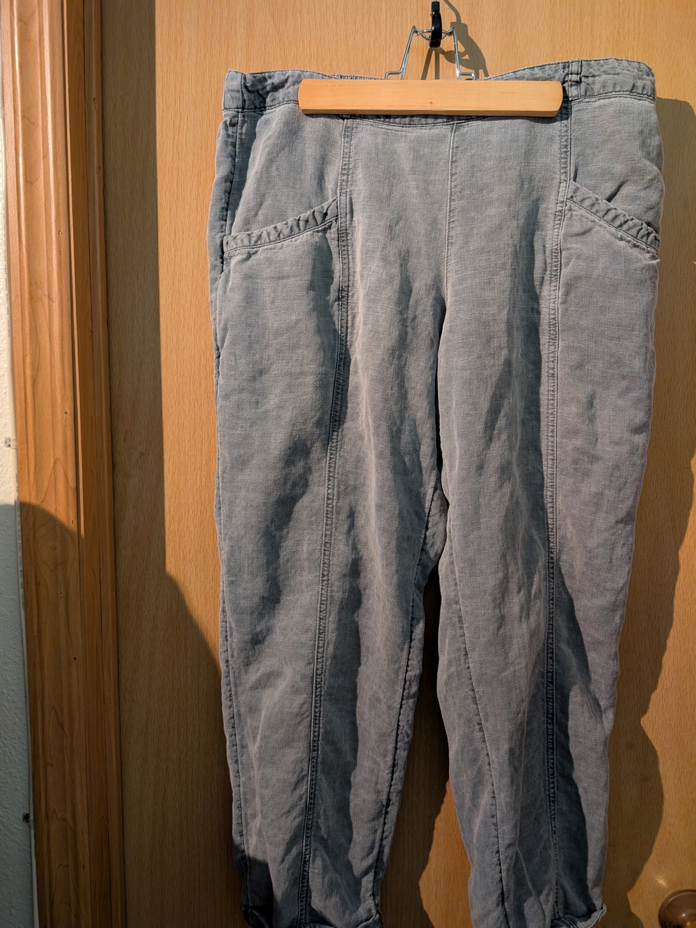 C&C California Light Gray Casual Linen Blend Trousers
